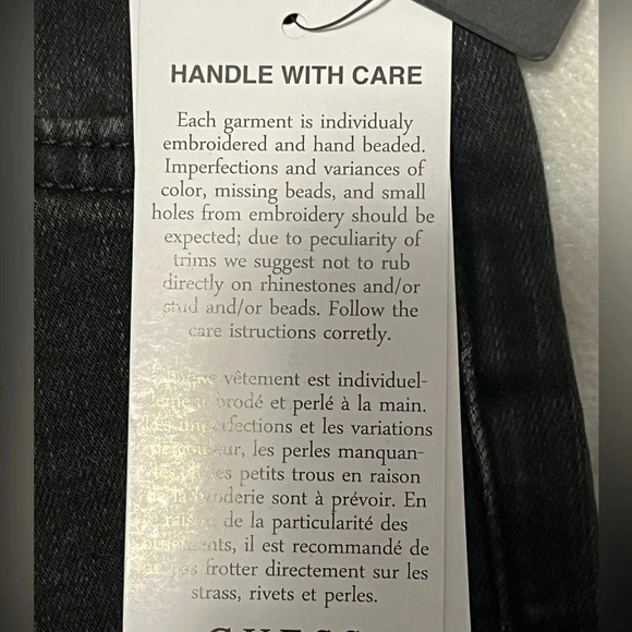 Guess Vintage black embroidered hand beaded girls skinny jeans size 7 Zip front - Picture 11 of 16